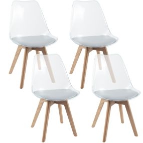 Set de 4 Sillas de Comedor Transparentes Sillas de Comedor Modernas sin Brazos con Respaldo Patas de Madera de Haya Cojín Suave Blanco