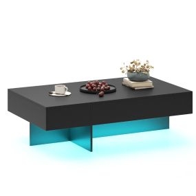 Mesa de Centro LED Moderna de Alto Brillo con 3 Cajones de Almacenamiento 120 x 70 x 35 cm para Sala de Estar Negro