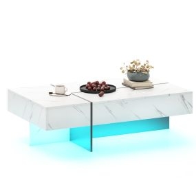 Mesa de Centro LED Moderna de Alto Brillo con 3 Cajones de Almacenamiento 120 x 70 x 35 cm para Sala de Estar Blanco