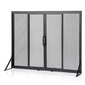 Pantalla Chimenea con Puertas Correderas y Cortafuegos Independiente con Malla Metálica Fácil Montaje para Sala de Estar 89 x 72 cm Negro