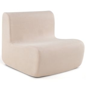 Sillón Sofá Perezoso de Suelo con Terciopelo Suave y Soporte Ergonómico Cómodo Sofá de Un Solo Asiento para Lectura Beige