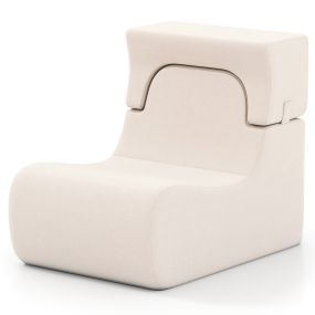 Silla de Piso para Adultos Sofá Perezoso con Reposacabezas Desmontable Funda de Terciopelo Hielo Lavable y Relleno de Espuma Elástica Beige