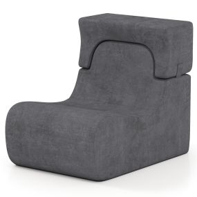 Silla de Piso para Adultos Sofá Perezoso con Reposacabezas Desmontable Funda de Terciopelo Hielo Lavable y Relleno de Espuma Elástica Gris