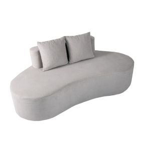 199 cm Sofá Curvo Tapizado con 2 Acogedoras Almohadas Respaldo Bajo y Amplio Asiento Acolchado con Esponja Base Antideslizante Gris