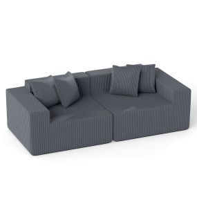 Sofá sin Estructura de Pana Asiento Profundo Respaldo Reposabrazos 4 Cojines sin Montaje para Salón Dormitorio 204cm Gris