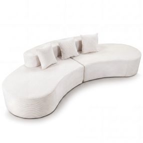 Sofá curvado modular 5 plazas con funda de pana lavable, 3 almohadas, beige