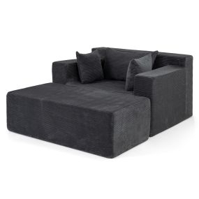 Sofá reclinable de espuma con otomana, tejido de pana, gris, 127 x 91 x 69 cm, carga máx. 150 kg