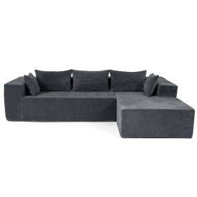 Sofá modular en L de pana con espuma, 5 cojines, funda extraíble, gris, 275 x 177 x 58 cm