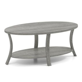Mesa de Centro Ovalada Mesa de Té de 2 Niveles con Estante de Almacenamiento Mesa de Té de Goma Mesa de Sala de Estar Rústica Gris