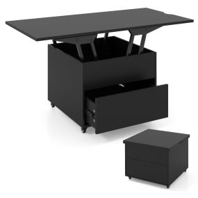 Mesa de Centro Elevable Mesa Central Plegable 3 en 1 con Almacenamiento Oculto Cajón y Ruedas Bloqueables 360° Mueble Negro