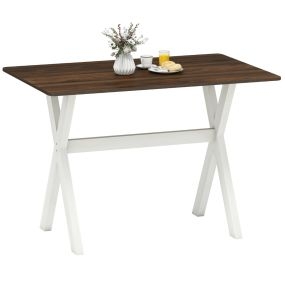 Mesa de Comedor Moderna Mesa de Cocina de Madera con Estructura en X para Espacios Pequeños Mesa Auxiliar Decorativa con Tablero Blanco