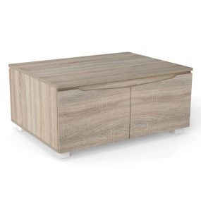 Mesa de Centro Rústica con Almacenamiento Mesa Central con 4 Puertas y Apertura en 2 Direcciones Mesa de Cóctel Rústica Mesa Baja Marrón