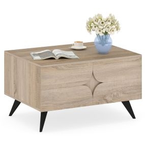 Mesa de Café Moderna con Almacenamiento Mesa de Centro con Compartimentos Abiertos y 3 Cajones 4 Patas Elevadas Espacio Natural