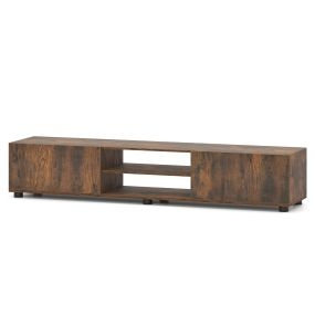 Mueble para TV hasta 70 pulgadas con estantes abiertos, compartimentos, puertas y 6 patas metálicas marrón rústico