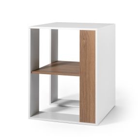 Mesa auxiliar de 2 niveles con estante abierto multifuncional 45x45x60 cm blanco
