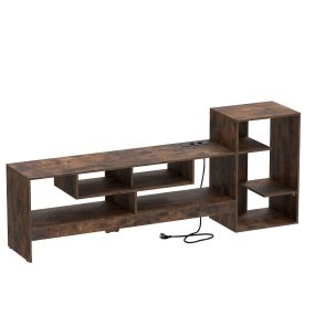 Mueble para TV Estilo Industrial con Enchufes Integrados Puertos USB y Tipo C Múltiples Compartimentos 162 x 32 x 64 cm Marrón Rústico