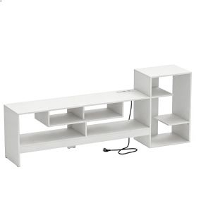 Mueble para TV Diseño Claro con Enchufes Integrados Puertos USB y Tipo C Amplios Múltiples Compartimentos Abiertos 162 x 32 x 64 cm Blanco