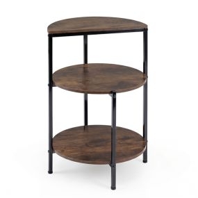 Mesa Auxiliar Industrial Redonda 3 Niveles Estantes Almacenamiento Estructura Metal Dormitorio Salón Espacios Pequeños Marrón Rústico