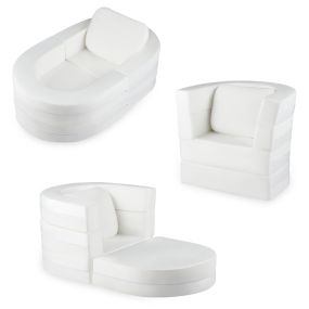 Sofá Cama 3 en 1 para Niños Plegable con Fundas Lavables Cremallera y Almohada Relleno Esponja Suave para 3+ Años Crema