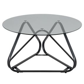 Mesa de Centro Redonda de Vidrio Templado con Estructura Triangular y 6 Almohadillas para Sala Estar Dormitorio Oficina Negro