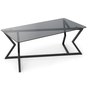 Mesa de Café Rectangular con Vidrio Templado y Estructura Metálica Geométrica Estilo Moderno para Sala Apartamento Gris Oscuro
