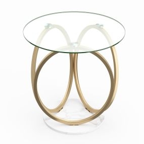 Mesa Centro Redonda Moderna Vidrio Templado Marco Anillo Metálico 60x60x61,5cm para Sala Estar Oficina Hogar Espacios Pequeños