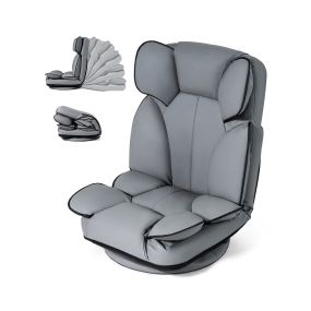 Silla de suelo giratoria con reposabrazos, respaldo reclinable, cuero sintético, gris