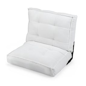 Silla de suelo plegable con respaldo ajustable 5 posiciones, pana suave, cojín desmontable, blanco