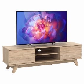 Mueble de Tv con Puertas Correderas y Estante Ajustable Gran Capacidad de Almacenamiento Muy Resistente 145 x 39,5 x 41,5 cm Roble