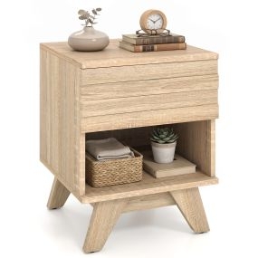 Mesita de Noche con Cajón y Estante Abierto de Madera de Ingeniería Gran Capacidad de Carga Fácil de Limpiar 40 x 39,6 x 50 cm Natural