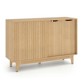 Mueble Auxiliar de Comedor con Puerta Corredera y Puertas Batientes Estante Regulable Madera de Ingeniería 119 x 40 x 80 cm Natural