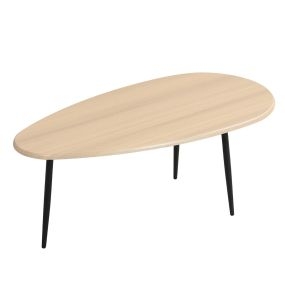 Mesa de Café Ovalada Mesa de Centro Estilo Mid Century con Construcción Metálica Mesita Auxiliar Compacto para Sofá Sala de Estar Natural