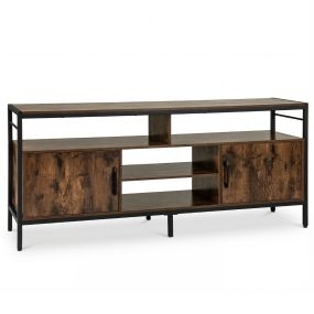 Mueble para TV hasta 65" con 2 Gabinetes 4 Estantes Abiertos Madera Patas Metal Consola Multimedia Sala Estar Marrón Rústico