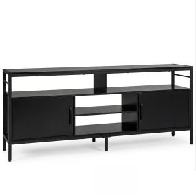 Mueble para TV hasta 65" con 2 Gabinetes 4 Estantes Abiertos Madera Patas Metal Consola Multimedia Sala Estar Negro