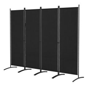 Separador de Ambientes de 4 Paneles Plegable Tela Antidesgaste Estructura Metálica Fácil Montaje para Interior 224 x 52 x 173 cm Negro