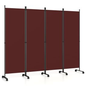 Separador de Espacio Plegable de 4 Paneles con Ruedas con Freno Estructura Metálica para Dividir Habitaciones 221 x 35,5 x 173 cm Marrón
