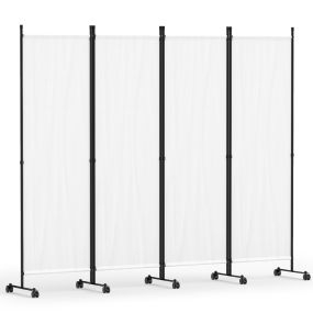 Separador de Espacio Plegable de 4 Paneles con Ruedas Giratorias con Freno Tela Transpirable Fácil de Limpiar 221 x 35,5 x 173 cm Blanco