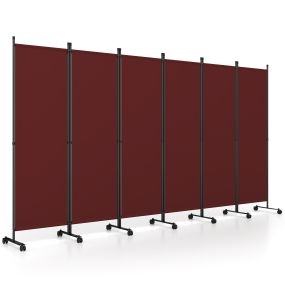 Separador de Espacio Plegable de 6 Paneles con Ruedas con Freno Gran Cobertura Tela Opaca para Espacios Amplios 331,5 x 35,5 x 173 cm Marrón