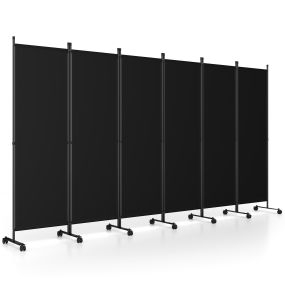 Separador de Espacio Plegable de 6 Paneles con Ruedas con Freno Diseño Moderno Antidesgaste Tela Opaca 331,5 x 35,5 x 173 cm Negro