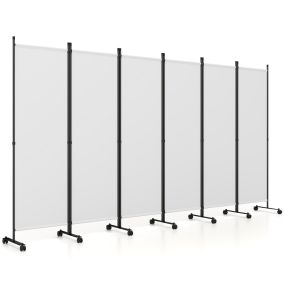 Separador de Espacio Plegable de 6 Paneles con Ruedas con Freno Tela Lavable Ilumina El Espacio Fácil de Mover 331,5 x 35,5 x 173 cm Blanco