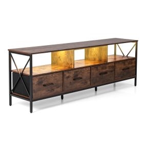 Mueble de TV con Tira de Led y Mando Diseño Industrial Gran Espacio de Almacenamiento Madera de Ingeniería y Metal 180 x 40 x 63 cm Marrón