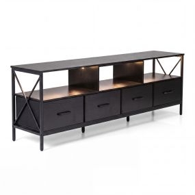 Mueble de TV con Tira de Led y Mando a Distancia Almacenamiento Amplio Resistente Madera de Ingeniería y Metal 180 x 40 x 63 cm Negro
