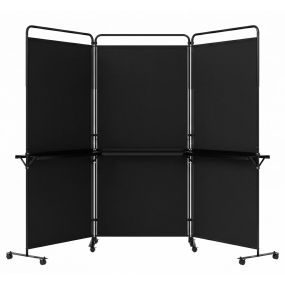 Biombo plegable de 3 paneles con 8 ruedas bloqueables y 3 estantes abiertos de metal negro