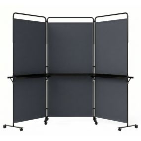Biombo plegable de 3 paneles con 8 ruedas bloqueables y 3 estantes abiertos de metal gris