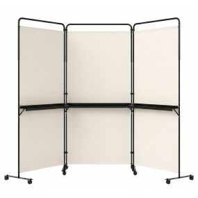 Biombo plegable de 3 paneles con 8 ruedas bloqueables y 3 estantes abiertos de metal blanco