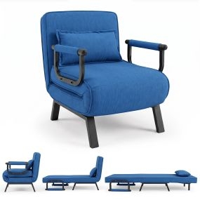 Sofá cama individual azul plegable 3 en 1 con brazos y almohada 186 x 64 cm