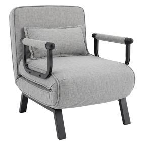 Sofá cama individual gris claro plegable con brazos y almohada 3 modos 186 x 64 cm