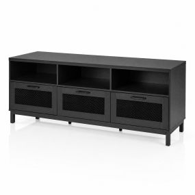 Mueble de TV Estilo Robusto Tres Compartimentos Cerrados Zonas Abiertas Soporte Metálico Muy Alta Estabilidad 160 x 40 x 60 cm Negro