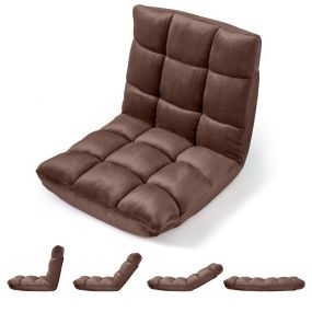 Silla de suelo plegable con respaldo ajustable 14 posiciones relleno esponjoso marrón