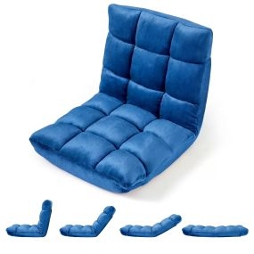 Silla de suelo plegable con respaldo ajustable 14 posiciones relleno esponjoso azul real